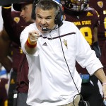 Arizona State head coach Todd Graham yells during the second half of the Cactus Bowl NCAA college football game against West Virginia, Saturday, Jan. 2, 2016, in Phoenix. (AP Photo/Ross D. Franklin)