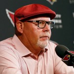 Arizona Cardinals head coach Bruce Arians speaks to the media Monday, Jan. 25, 2016, in Tempe, Ariz. The Cardinals lost to the Carolina Panthers in the NFC Championship football game to end their season. (AP Photo/Matt York)