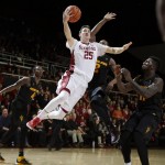 Stanford forward Rosco Allen (25) drives to the basket to make the game-winning shot in the final seconds of an NCAA college basketball game against Arizona State Saturday, Jan. 23, 2016, in Stanford, Calif. Stanford won 75-73. (AP Photo/Marcio Jose Sanchez)
