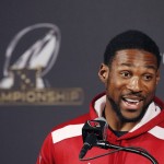 Arizona Cardinals' Patrick Peterson talks about facing the Carolina Panthers during a news conference at the Cardinals NFL football training facility, Wednesday, Jan. 20, 2016, in Tempe, Ariz. The Cardinals will face the Panthers in the NFC Championship game on Sunday in Charlotte. (AP Photo/Ross D. Franklin)