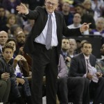 Sacramento Kings head coach George Karl  directs his team during the second half of an NBA basketball game against the Phoenix Suns, Saturday, Jan. 2, 2016, in Sacramento, Calif. The Kings 142-119 win over the Suns, moved Karl into a tie with Phil Jackson for fifth on the NBA wins list, with 1,155 victories.   (AP Photo/Rich Pedroncelli)