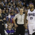 Sacramento Kings center DeMarcus Cousins, right, laughs during a conversation with Phoenix Suns head coach Jeff Hornacek, left, and official J.T. Orr during the second half of an NBA basketball game, Saturday, Jan. 2, 2016, in Sacramento, Calif.  The Kings won 142-119.(AP Photo/Rich Pedroncelli)
