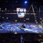 Eastern and Western Conference players are introduced before the NHL hockey All-Star game, Sunday, Jan. 31, 2016, in Nashville, Tenn. (AP Photo/Mark Zaleski)