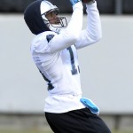Carolina Panthers' Ted Ginn, Jr. makes a reception during NFL football practice in Charlotte, N.C., as the team prepares for the NFC Championship game against the Arizona Cardinals, Wednesday, Jan. 20, 2016. (David Foster IIICharlotte Observer via AP)