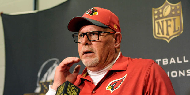 Arizona Cardinals head coach Bruce Arians answers questions after the NFL football NFC Championship...