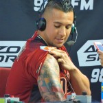Outfielder David Peralta shows off his new tattoos at D-backs Fan Fest, Saturday, February 20, 2016 at Chase Field in Phoenix. (Photo: Vince Marotta/Arizona Sports)