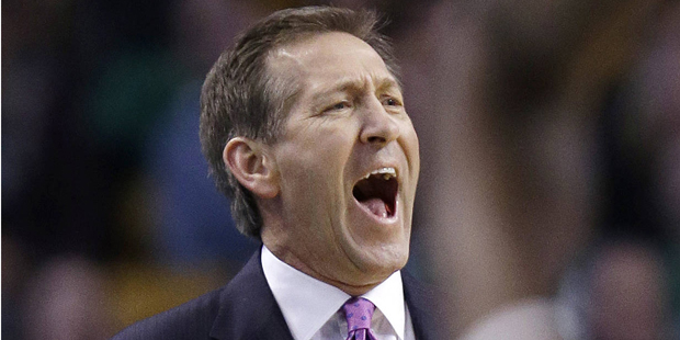 Phoenix Suns head coach Jeff Hornacek shouts instructions to his team during the first quarter of a...