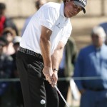 Phil Mickelson hits out of the bunker on the fourth hole during the first round of the Phoenix Open golf tournament, Thursday, Feb. 4, 2016, in Scottsdale, Ariz. (AP Photo/Rick Scuteri)
