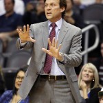 Utah Jazz head coach Quin Snyder reacts to a foul call in the second quarter during an NBA basketball game against the Phoenix Suns, Saturday, Feb. 6, 2016, in Phoenix. (AP Photo/Rick Scuteri)
