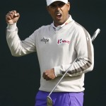 Anirban Lahiri, of India, acknowledges the fans on the 16th hole during the first round of the Phoenix Open golf tournament, Thursday, Feb. 4, 2016, in Scottsdale, Ariz. (AP Photo/Rick Scuteri)