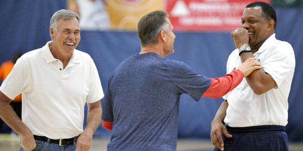 Long time friend and former NBA head coach Mike D'Antoni and New Orleans Pelicans head coach Alvin ...