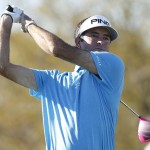 Bubba Watson tees off on the ninth hole during the first round of the Phoenix Open golf tournament, Thursday, Feb. 4, 2016, in Scottsdale, Ariz. (AP Photo/Rick Scuteri)