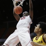Washington State's Valentine Izundu (45) dunks over Arizona State's Tra Holder (0) during the first half of an NCAA college basketball game, Saturday, Feb. 6, 2016, in Pullman, Wash. (AP Photo/Young Kwak)