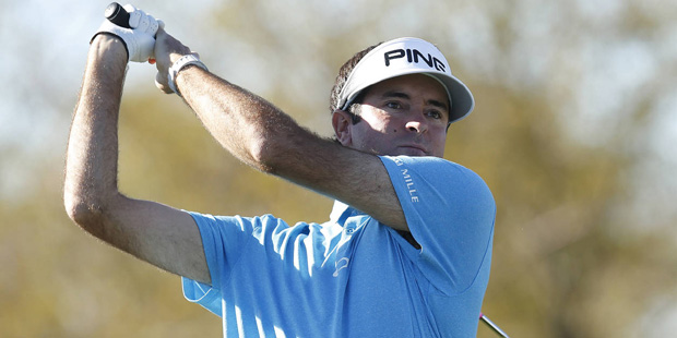 Bubba Watson tees off on the ninth hole during the first round of the Phoenix Open golf tournament,...