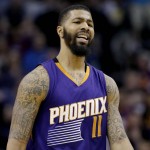 Phoenix Suns' Markieff Morris reacts to a call during the second half of the team's NBA basketball game against the Golden State Warriors, Wednesday, Feb. 10, 2016, in Phoenix. (AP Photo/Matt York)
