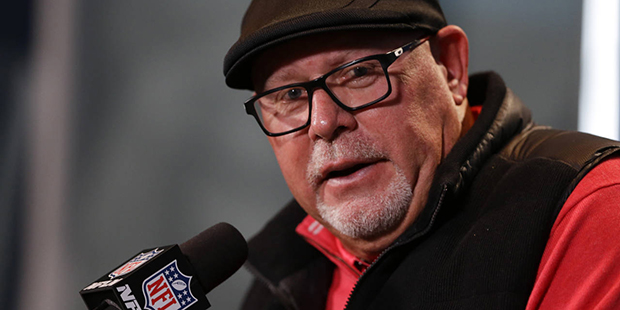 Arizona Cardinals head coach Bruce Arians speaks during a press conference at the NFL football scou...