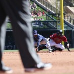 Jason Bourgeois steals second base in the D-backs game against the Padres. (Photo by Jessica Watts/Cronkite News)