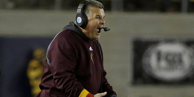 Arizona State head coach Todd Graham yells during the second half of an NCAA college football game ...