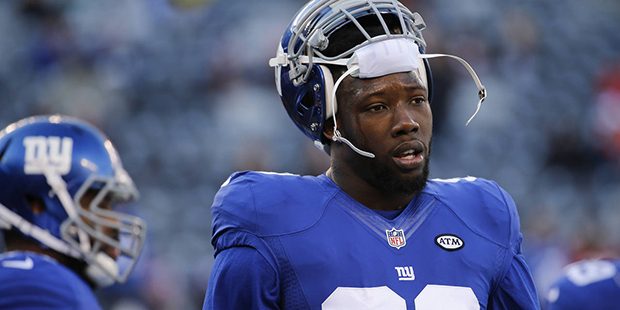 FILE - In this Jan. 3, 2016, file photo, New York Giants defensive end Jason Pierre-Paul (90) warms...