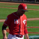 First baseman Joey Votto makes his way to the dugout during a Cactus League game between the Arizona Diamondbacks and the Cincinnati Reds at Goodyear Ballpark Sunday, March 20, 2016. (Photo: Vince Marotta/Arizona Sports)