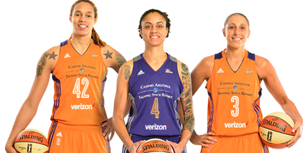 Brittney Griner, Candice Dupree and Diana Taurasi model the new uniforms....