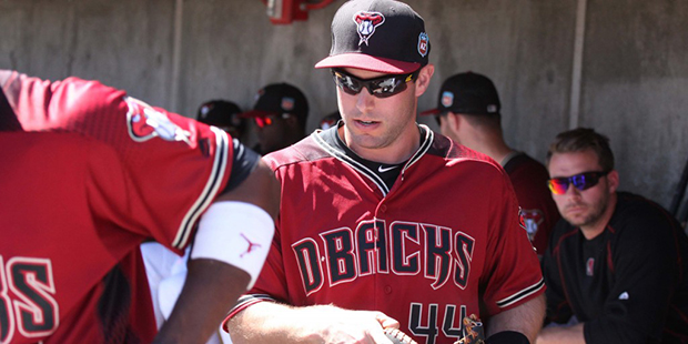 Paul Goldschmidt heads out to first base for the start of the D-backs game against the San Diego Pa...