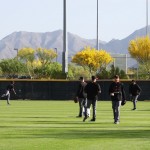 D-backs warmup with a scenic view of the mountains before taking the feild for a morning workout. (Photo by Jessica Watts/Cronkite News)