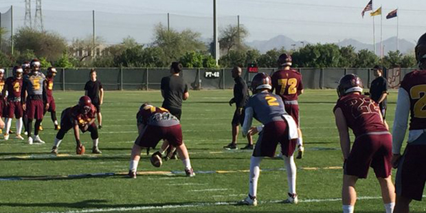 Brady White (No. 2) lines up under center. (Twitter photo by @BDenny29)...