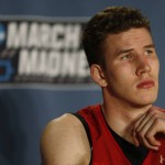Utah center Jakob Poeltl considers a question during a news conference as the team prepares for a second-round men's college basketball game Friday, March 18, 2016, in the NCAA Tournament in Denver. Utah will face Gonzaga on Saturday. (AP Photo/David Zalubowski)