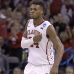 Oklahoma guard Buddy Hield (24) reacts after making a 3-point basket during the second half against Cal State Bakersfield during a first-round men's college basketball game in the NCAA Tournament in Oklahoma City, Friday, March 18, 2016. Oklahoma won 82-68. (AP Photo/Alonzo Adams)