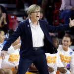 Tennessee head coach Holly Warlick yells to her team during the first half of a second-round NCAA women's college basketball game against Arizona State, Sunday, March 20, 2016, in Tempe, Ariz. (AP Photo/Matt York)