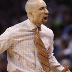 Texas head coach Shaka Smart reacts to a Texas basket in the first half of a first-round men's college basketball game against Northern Iowa in the NCAA Tournament, Friday, March 18, 2016, in Oklahoma City. (AP Photo/Sue Ogrocki)