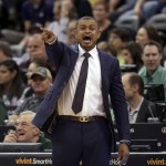Phoenix Suns coach Earl Watson yells to his team during the first half of an NBA basketball game against the Utah Jazz on Thursday, March 17, 2016, in Salt Lake City. (AP Photo/Kim Raff)