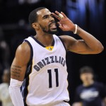 Memphis Grizzlies guard Mike Conley (11) reacts after scoring consecutive three-point baskets in the final seconds of the first half of an NBA basketball game against the Phoenix Suns Sunday, March 6, 2016, in Memphis, Tenn. (AP Photo/Brandon Dill)
