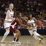 Arizona State's Elisha Davis (23) drives down the lane against New Mexico State's Zaire Williams during a college basketball game in the NCAA women's tournament, Friday, March 18, 2016, in Tempe, Ariz. (Patrick Breen/The Arizona Republic via AP)