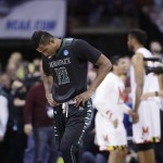Hawaii guard Sai Tummala (12) walks off the court after a second-round men's college basketball game against Maryland in the NCAA Tournament in Spokane, Wash., Sunday, March 20, 2016. Maryland won 73-60. (AP Photo/Young Kwak)