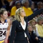 Arizona State head coach Charli Turner Thorne calls a play during the second half of a second-round NCAA women's college basketball game against Tennessee, Sunday, March 20, 2016, in Tempe, Ariz. Tennessee won 75-64. (AP Photo/Matt York)