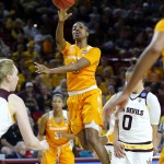 Tennessee guard Diamond DeShields (11) shoots over Arizona State guard Katie Hempen (0) during the first half of a second-round NCAA women's college basketball game, Sunday, March 20, 2016, in Tempe, Ariz. (AP Photo/Matt York)