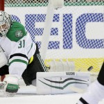 Dallas Stars goalie Antti Niemi (31) allows a goal by Arizona Coyotes center Martin Hanzal during the first period of an NHL hockey game Thursday, March 31, 2016, in Dallas. (AP Photo/LM Otero)