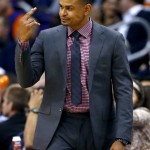 Phoenix Suns interim head coach Earl Watson gestures to his players during the first half of an NBA basketball game against the New York Knicks, Wednesday, March 9, 2016, in Phoenix. (AP Photo/Matt York)