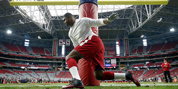 Arizona Cardinals defensive end Calais Campbell (93) warms up prior to an NFL football game against...