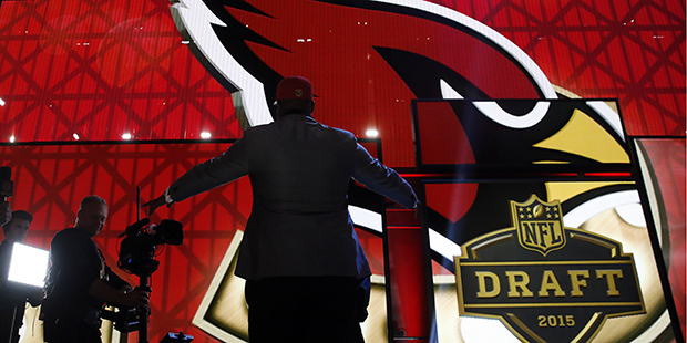 Florida offensive lineman D.J. Humphries celebrates after being selected by the Arizona Cardinals a...