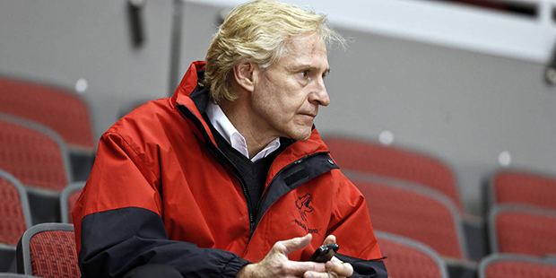 FILE - In this Jan. 15, 2013, file photo, Phoenix Coyotes general manager Don Maloney watches a Coy...