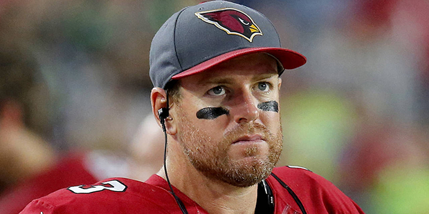 Arizona Cardinals quarterback Carson Palmer (3) stands on the sidelines during the second half of a...
