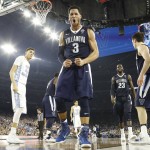 Villanova guard Josh Hart (3) reacts to play against North Carolina during the second half of the NCAA Final Four tournament college basketball championship game Monday, April 4, 2016, in Houston. (AP Photo/David J. Phillip)