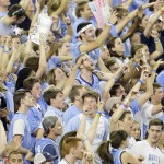 North Carolina fans cheer against Villanova during the second half of the NCAA Final Four tournament college basketball championship game Monday, April 4, 2016, in Houston. (AP Photo/Charlie Neibergall)