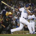 Los Angeles Dodgers' Corey Seager grounds into a force out during the fifth inning of a baseball game against the Arizona Diamondbacks in Los Angeles, Wednesday, April 13, 2016. A run scored on the play. (AP Photo/Kelvin Kuo)