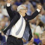 North Carolina head coach Roy Williams reacts to play against Villanova during the second half of the NCAA Final Four tournament college basketball championship game Monday, April 4, 2016, in Houston. (AP Photo/Kiichiro Sato)