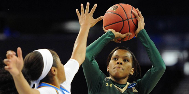 South Florida's Courtney Williams (10) shoots against UCLA's Jordin Canada during a second-round wo...