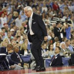 North Carolina head coach Roy Williams reacts to play against Villanova during the second half of the NCAA Final Four tournament college basketball championship game Monday, April 4, 2016, in Houston. (AP Photo/David J. Phillip)